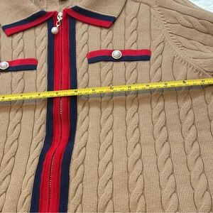 Talbots Tan Cable Knit Sweater with Red and Blue Accents